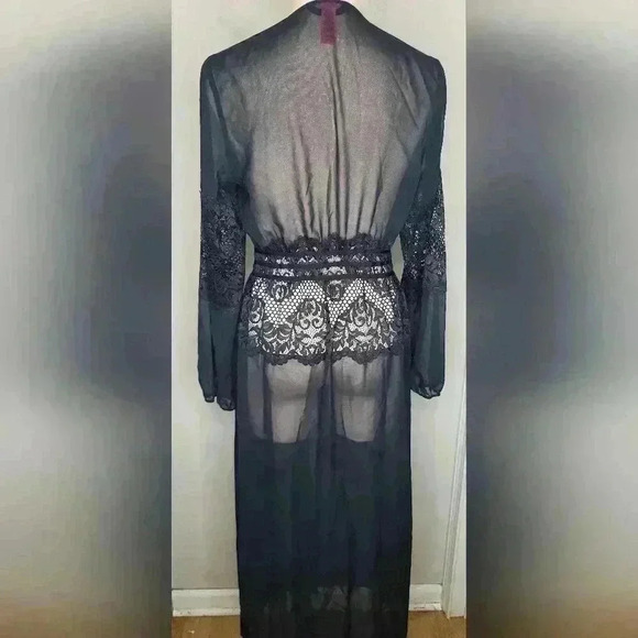 La Senza Long Black Maxi Lace Robe Sleep Size Small Medium - Picture 9 of 12